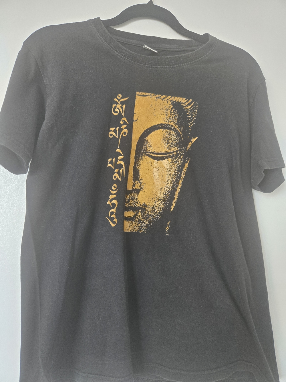100% Cotton, Made in NEPAL, Black Graphic Tee with Gold Buddha Print - Unisex